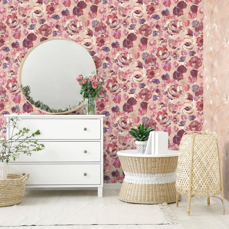 Mulberry Blush Non-Pasted Floral Wallpaper Roll