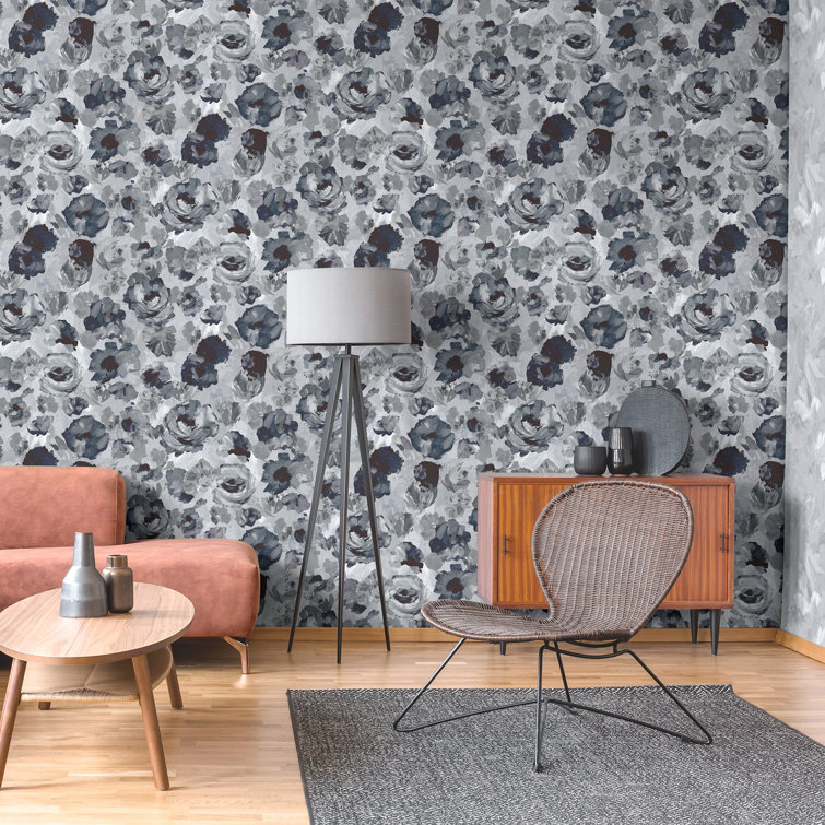 Large Grey Floral Non-pasted Washable Wallpaper Roll