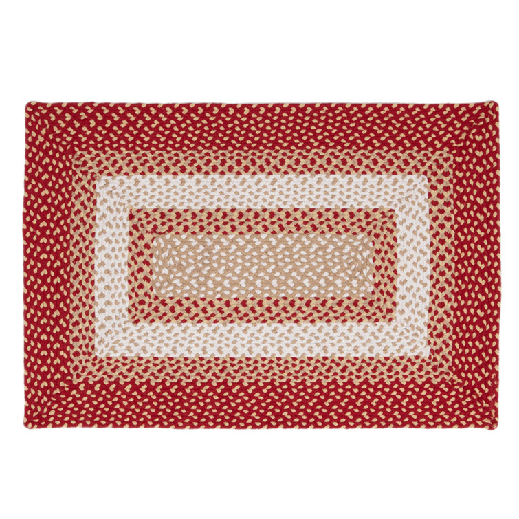 Handmade Braided Red and Cream Cotton Area Rug, 3' x 5'