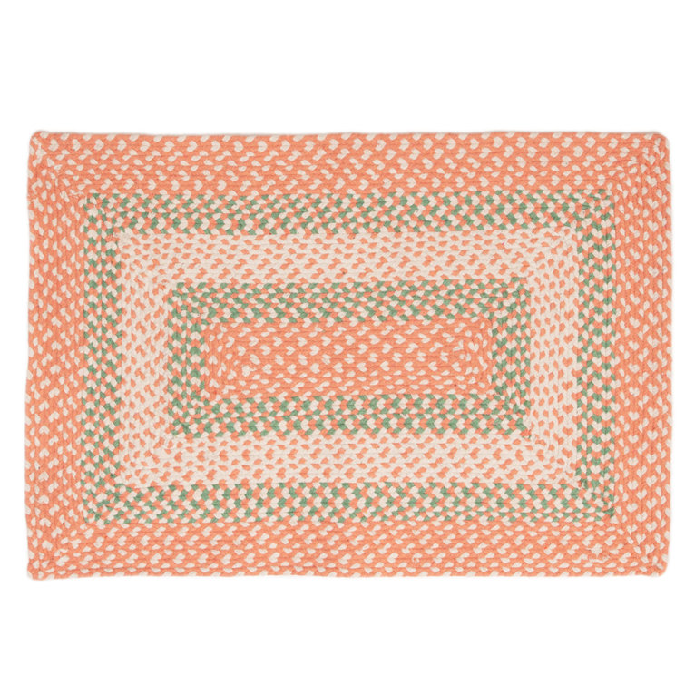 Handmade Coral and Green Cotton Braided Rectangle Rug