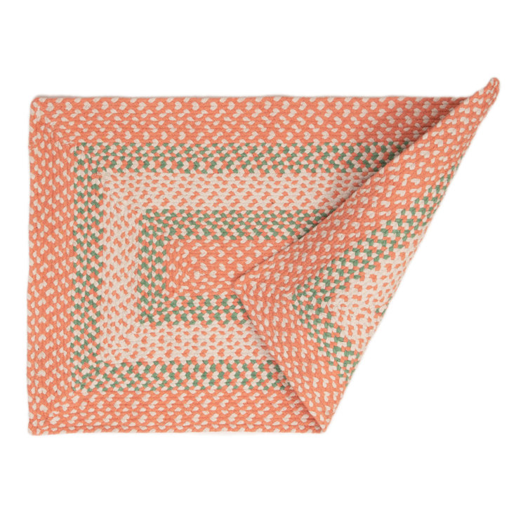 Handmade Coral and Green Cotton Braided Rectangle Rug