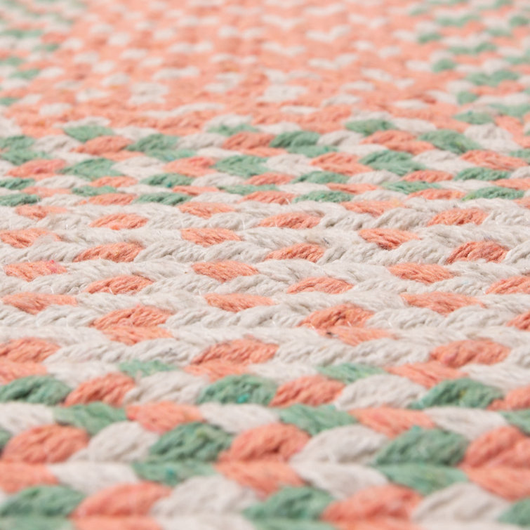 Handmade Coral and Green Cotton Braided Rectangle Rug