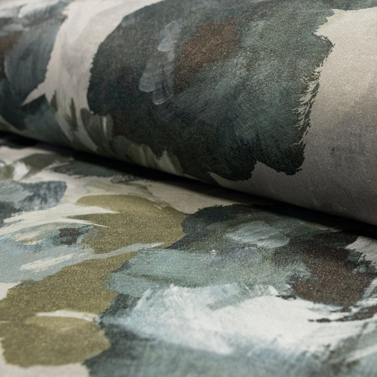 Emerald Gray Floral Non-Pasted Wallpaper Roll with Gold Shimmer