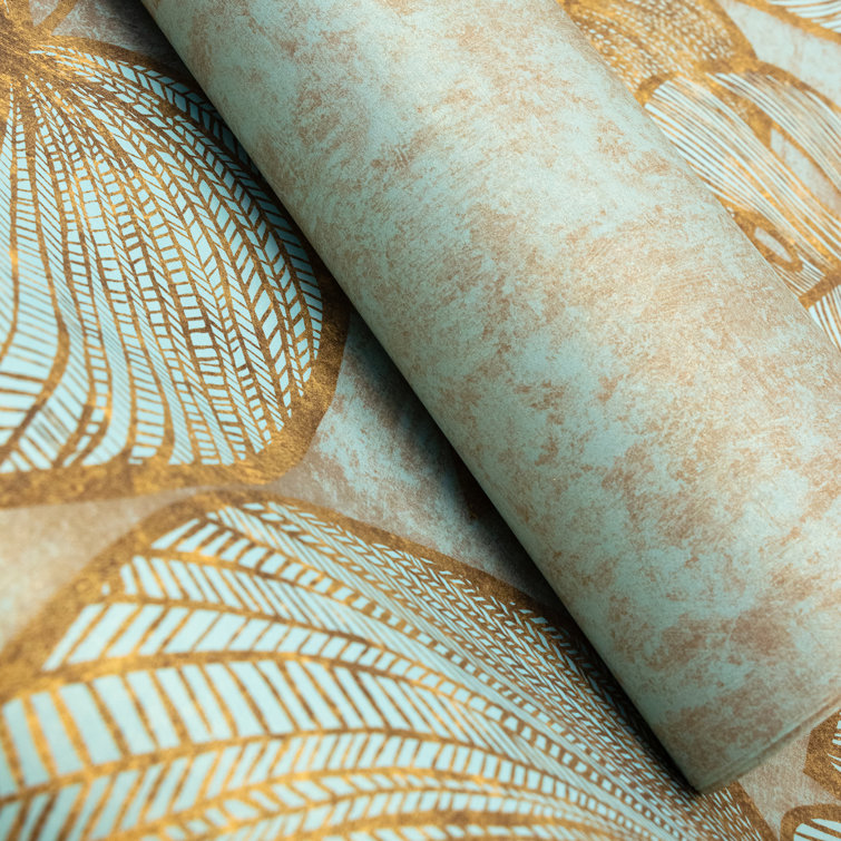Teal and Gold Monstera Leaf Floral Wallpaper Mural