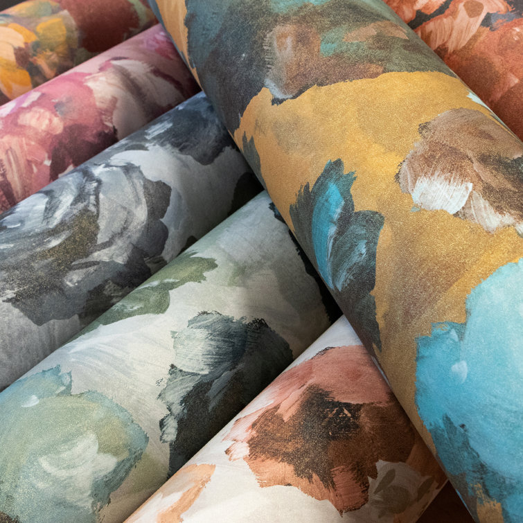 Emerald Gray Floral Non-Pasted Wallpaper Roll with Gold Shimmer