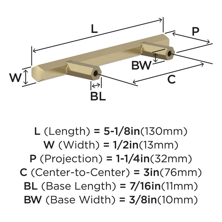 Golden Champagne Modern 3-Inch Bar Cabinet Pull