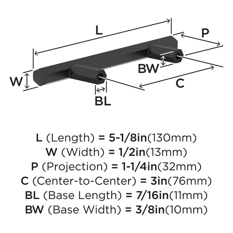 Matte Black 3-Inch Center-to-Center Modern Cabinet Pull