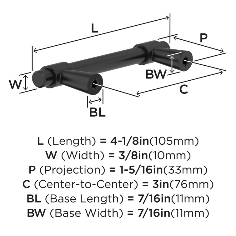 Matte Black Modern Mid-Century Cabinet Bar Pull with Mounting Hardware