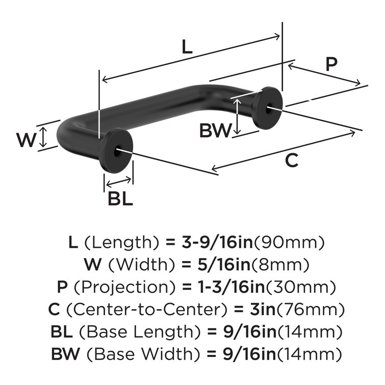 Matte Black 5-1/16" Center-to-Center Arch Cabinet Pull