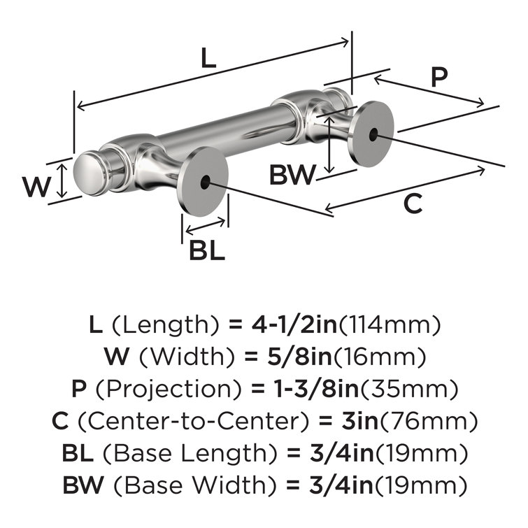 Polished Chrome 5-1/16" Traditional Cabinet Pull