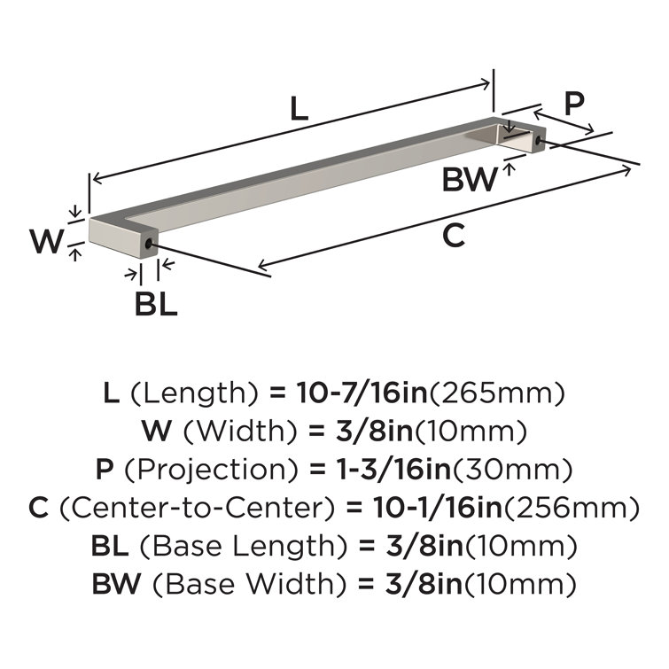 Modern Polished Nickel 10-1/16 inch Cabinet Bar Pull