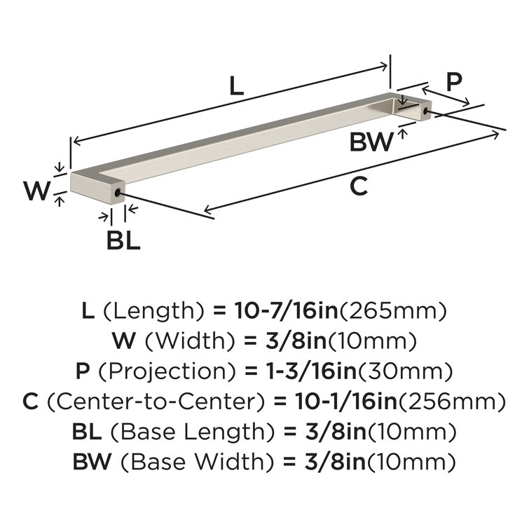 Monument Satin Nickel 10-1/16" Modern Cabinet Pull