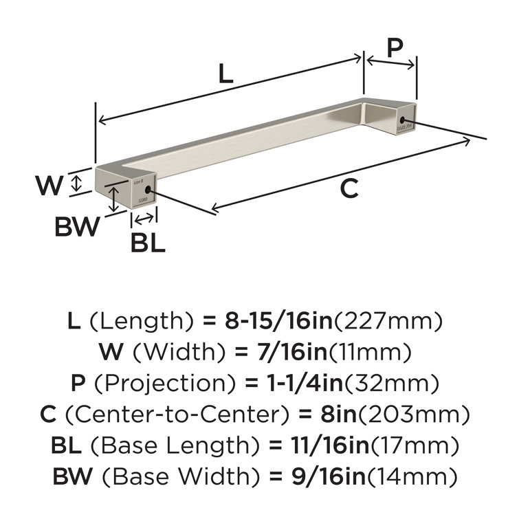Satin Nickel Modern Cabinet Pull with Mounting Hardware