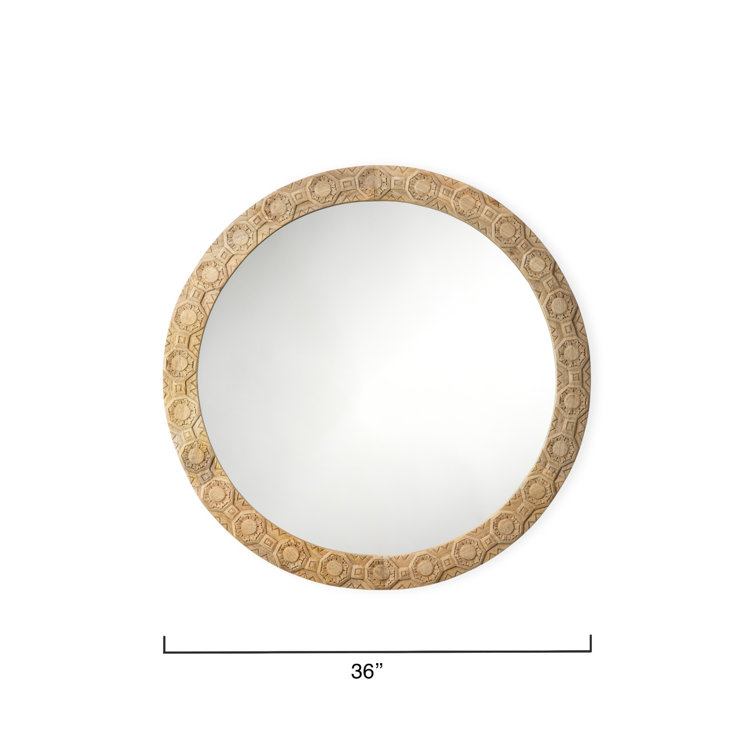 Natural Carved Wood Round Wall Mirror