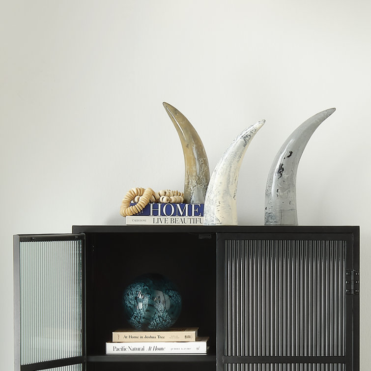 Variegated Resin Horn Sculptures in Cream, Black, and Gray
