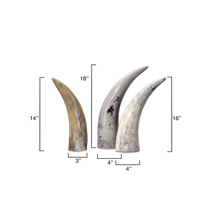 Variegated Resin Horn Sculptures in Cream, Black, and Gray