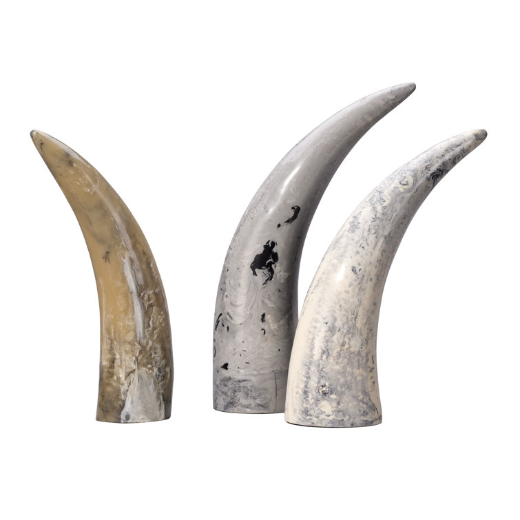 Variegated Resin Horn Sculptures in Cream, Black, and Gray