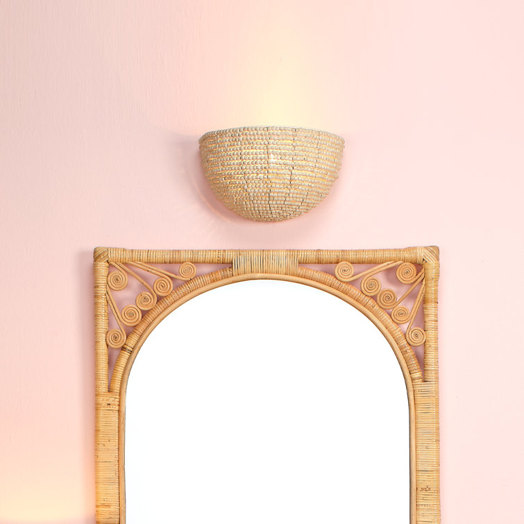 Barnacle Natural Wood Beaded Dimmable Wall Sconce