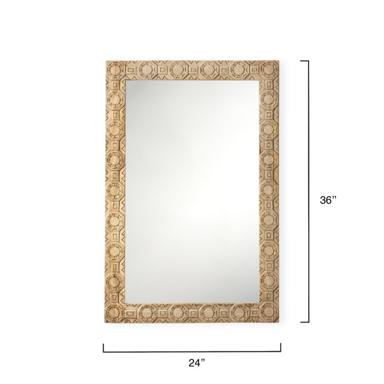 Light Wood Carved Rectangular Bohemian Accent Mirror