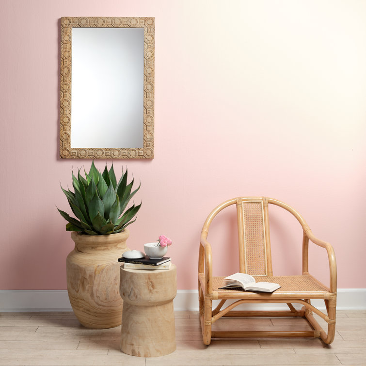 Light Wood Carved Rectangular Bohemian Accent Mirror