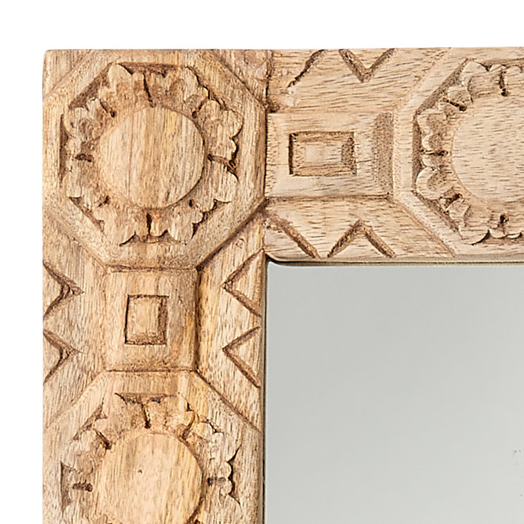 Light Wood Carved Rectangular Bohemian Accent Mirror