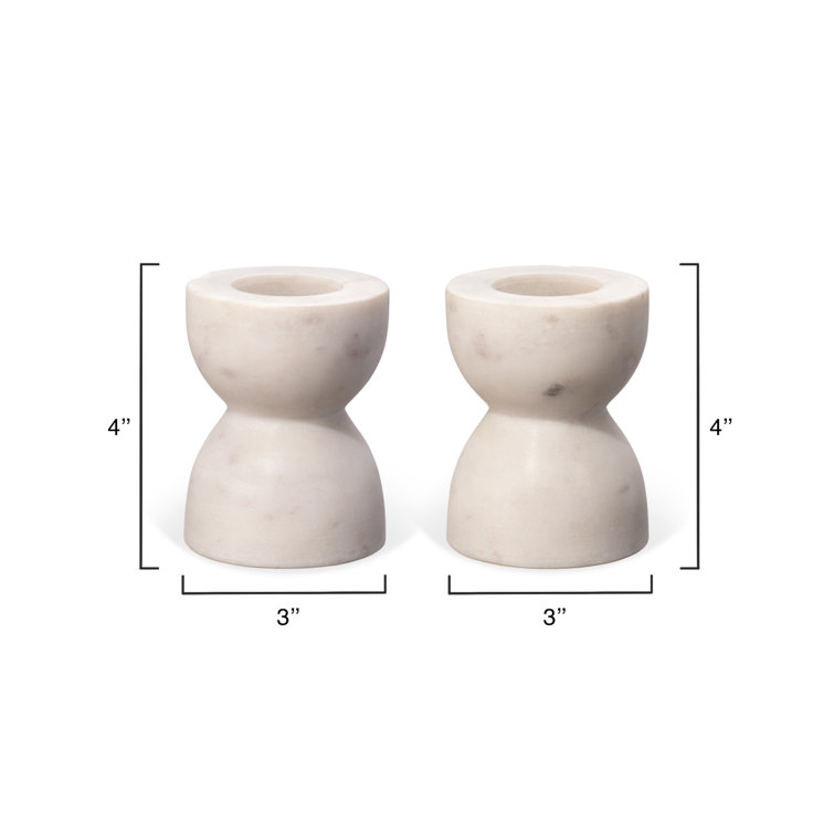 White Marble Petite Pillar Candlestick Set
