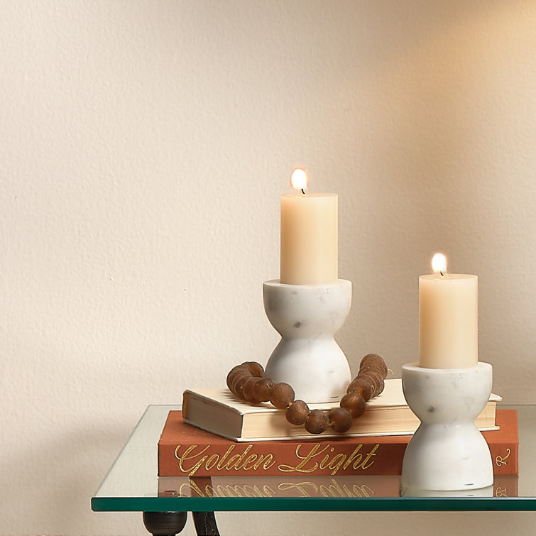 White Marble Petite Pillar Candlestick Set