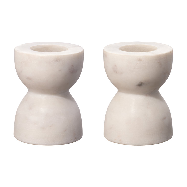 White Marble Petite Pillar Candlestick Set