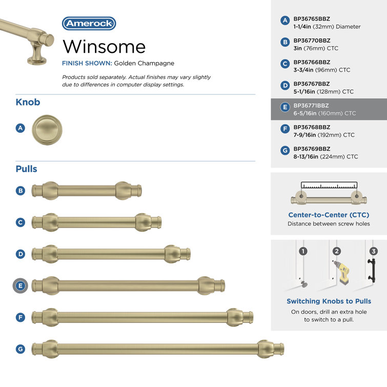 Winsome Golden Champagne 6-5/16 inch Cabinet Pull