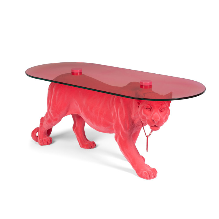Pink Panther Glass Top Coffee Table with Resin Base