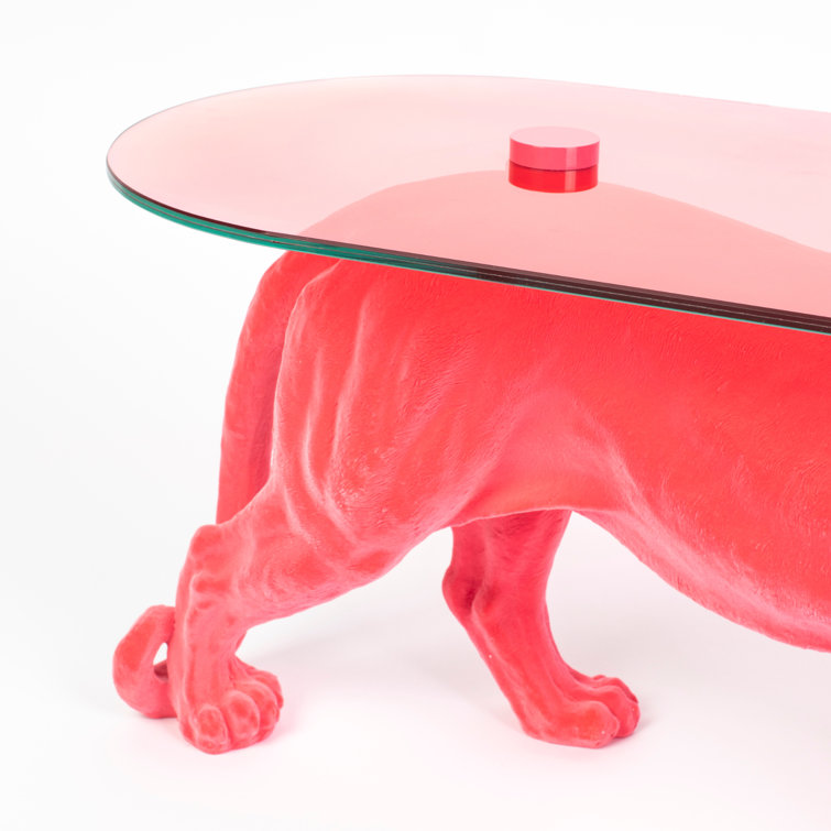 Pink Panther Glass Top Coffee Table with Resin Base