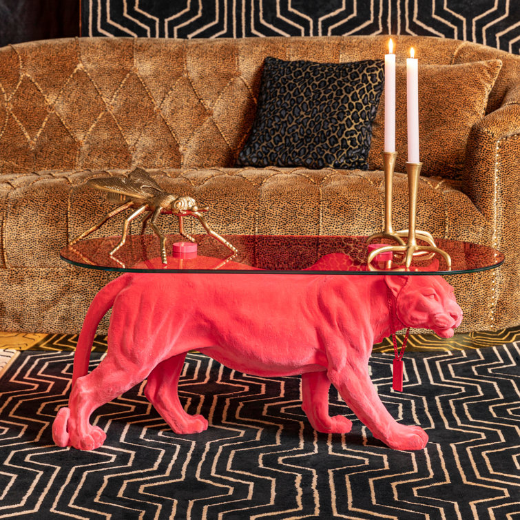 Pink Panther Glass Top Coffee Table with Resin Base