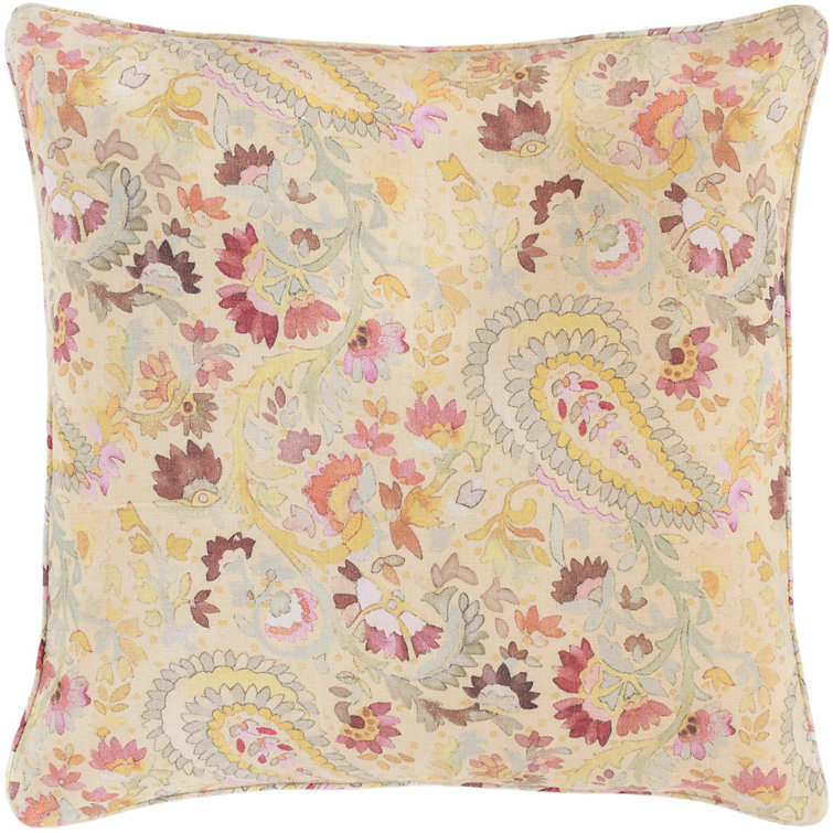 Beige Floral Linen Euro Sham with Tie Closure
