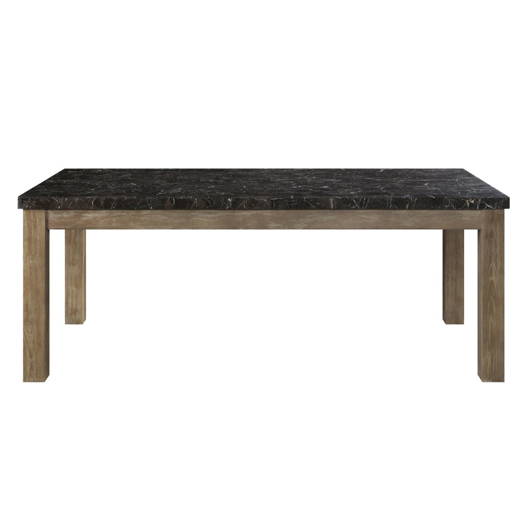 Transitional Oak and Marble Rectangular Dining Table