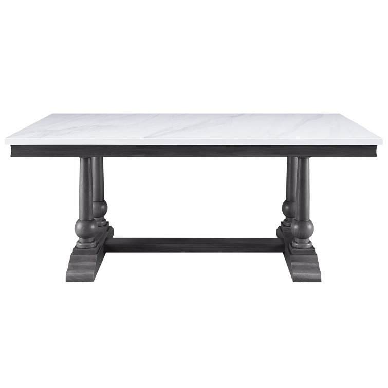 Gray Oak and White Marble Top Rectangular Dining Table
