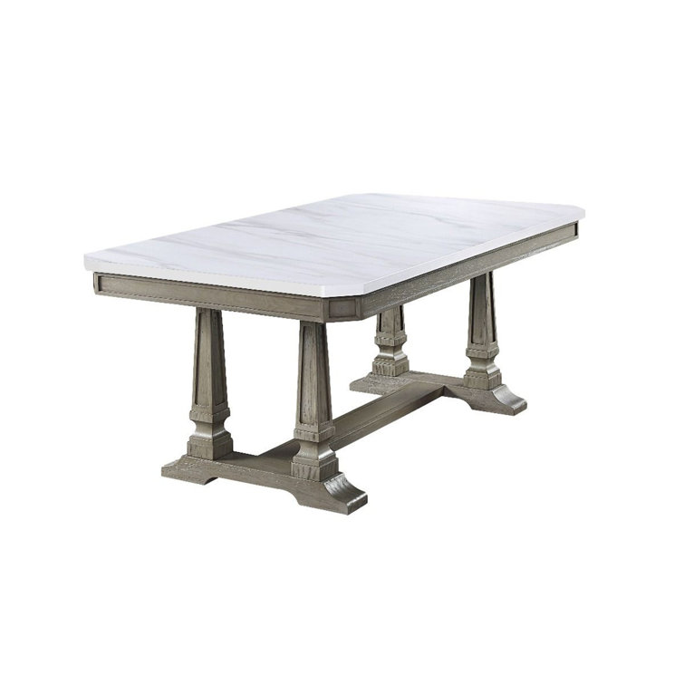 Elegant Transitional Marble-Top Extendable Dining Table in Weathered Oak