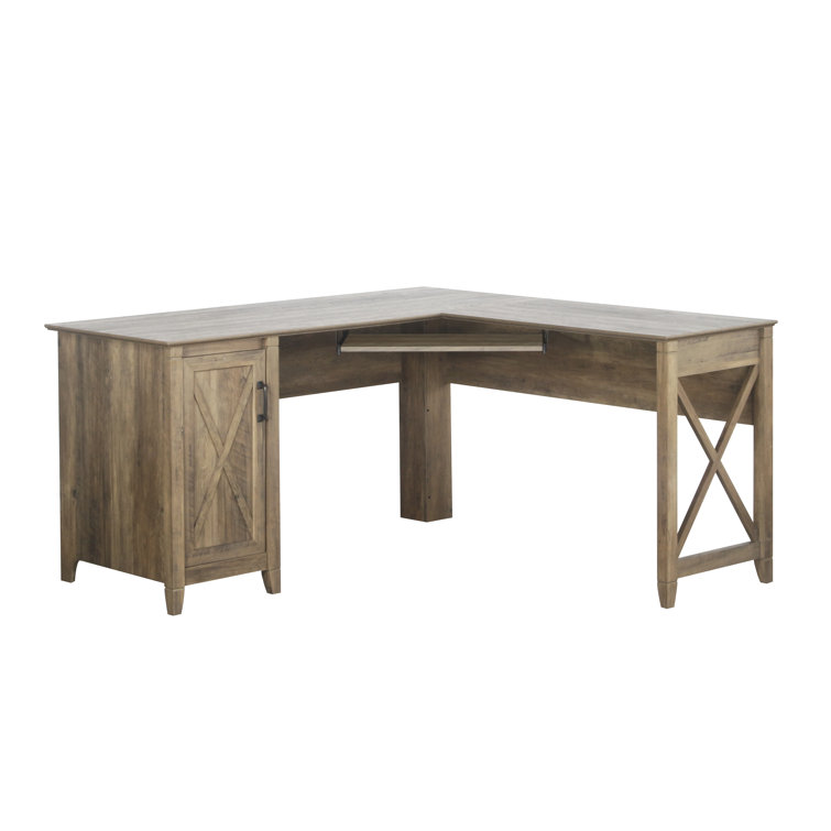 Rustic Oak L-Shaped Corner Desk with Drawer and Keyboard Tray