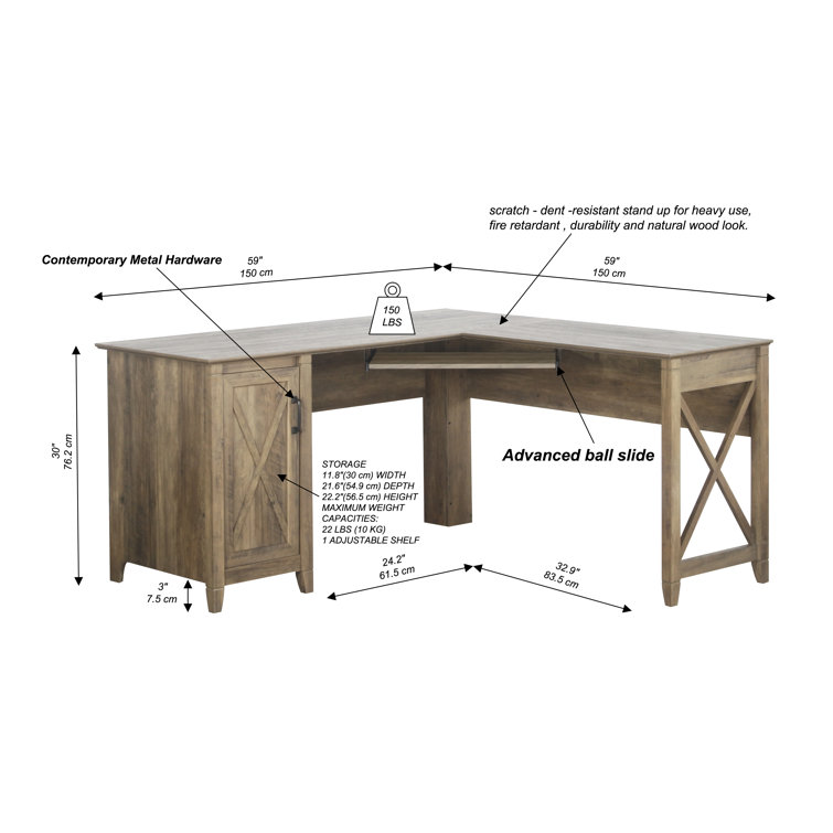 Rustic Oak L-Shaped Corner Desk with Drawer and Keyboard Tray