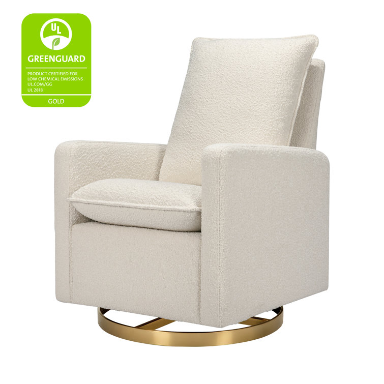 Ivory Boucle Pillowback Swivel Glider with Gold Base