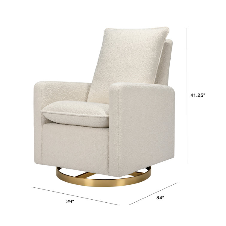 Ivory Boucle Pillowback Swivel Glider with Gold Base