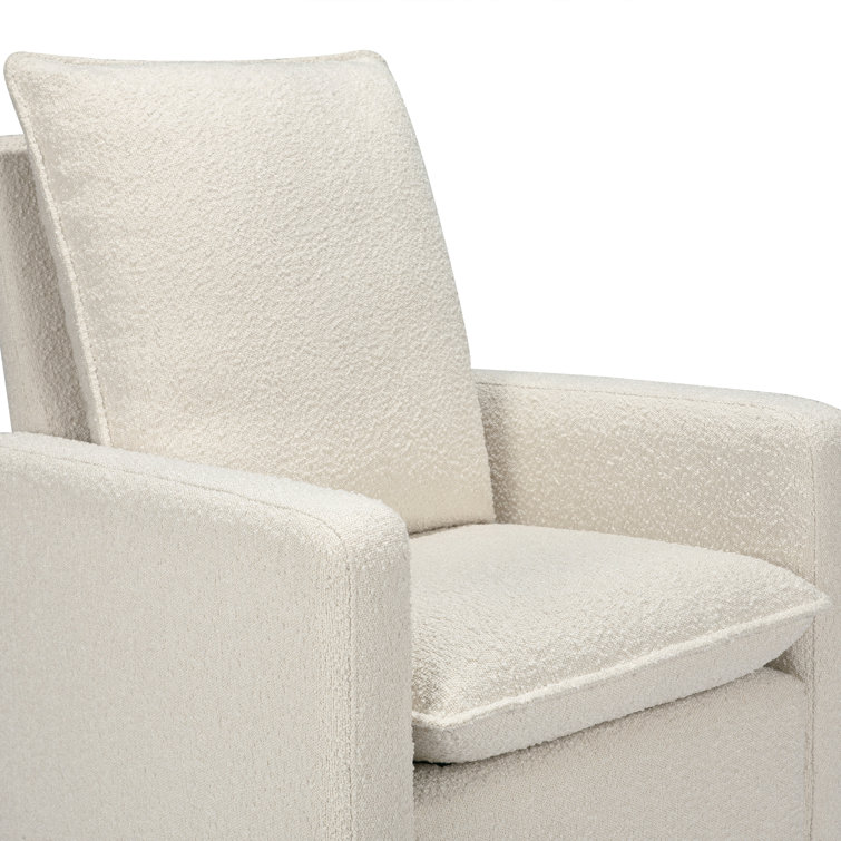 Ivory Boucle Pillowback Swivel Glider with Gold Base