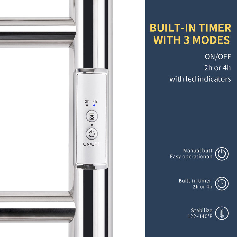 Polished Stainless Steel 10-Bar Wall Mounted Electric Towel Warmer