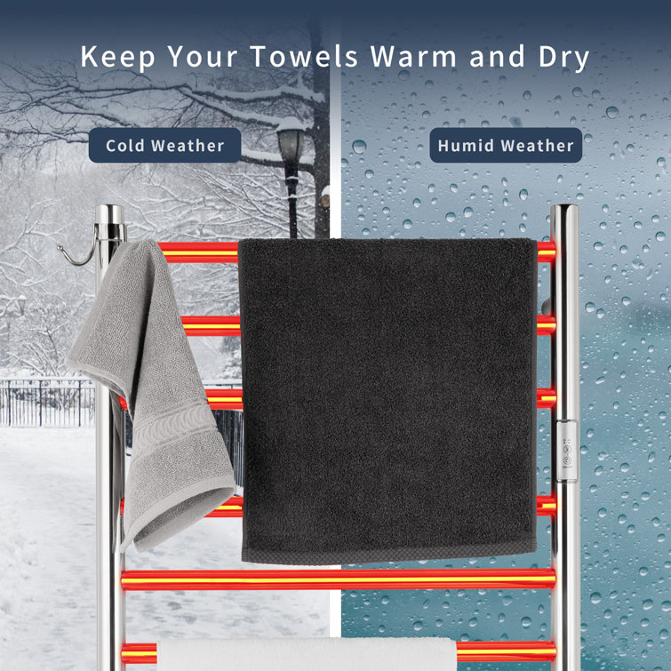 Polished Stainless Steel 10-Bar Wall Mounted Electric Towel Warmer