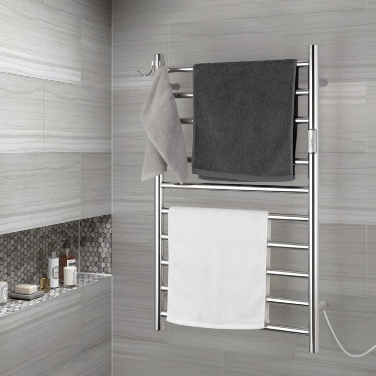 Polished Stainless Steel 10-Bar Wall Mounted Electric Towel Warmer