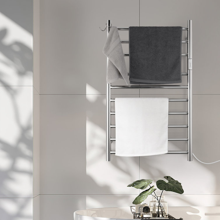 Polished Stainless Steel 10-Bar Wall Mounted Electric Towel Warmer