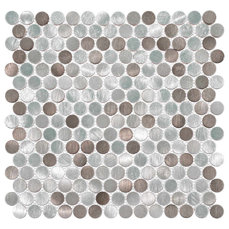 Orb 0.75'' Metal Penny Round Mosaic Tile in Silver and Bronze