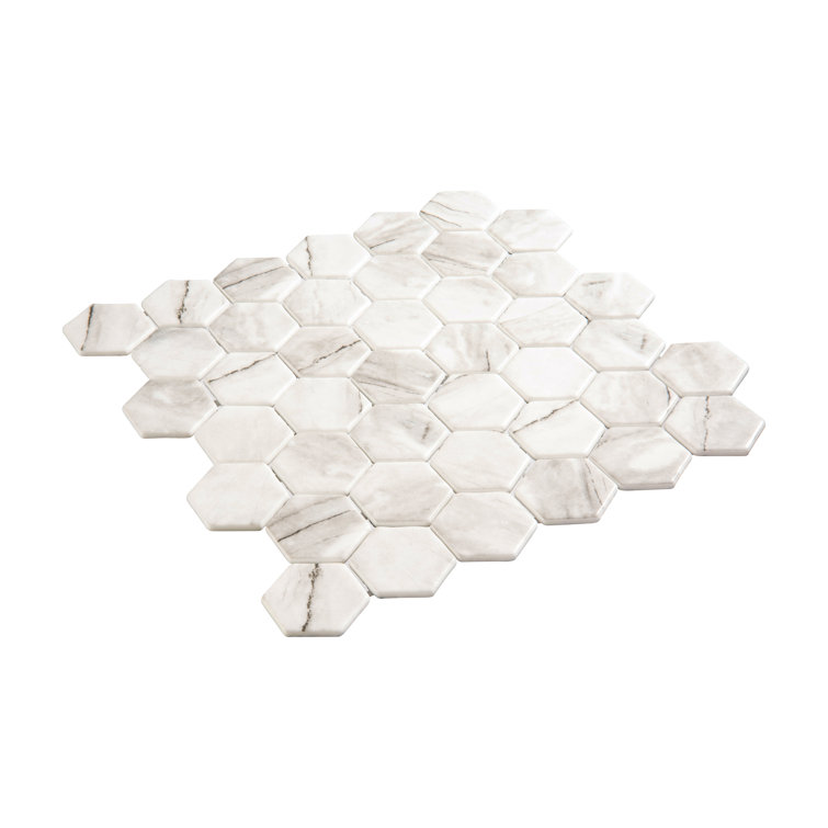 Sculpt Gray Hexagon Glass Mosaic Tile for Kitchen and Bathroom