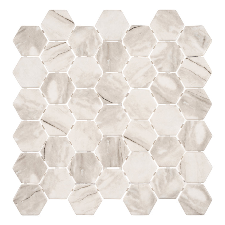 Sculpt Gray Hexagon Glass Mosaic Tile for Kitchen and Bathroom