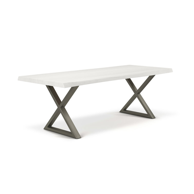 Reclaimed Acacia Wood Dining Table in White Wash with Pewter Aluminum Base