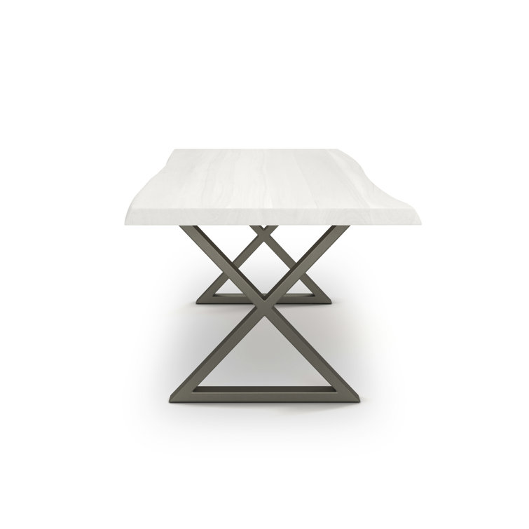 Reclaimed Acacia Wood Dining Table in White Wash with Pewter Aluminum Base